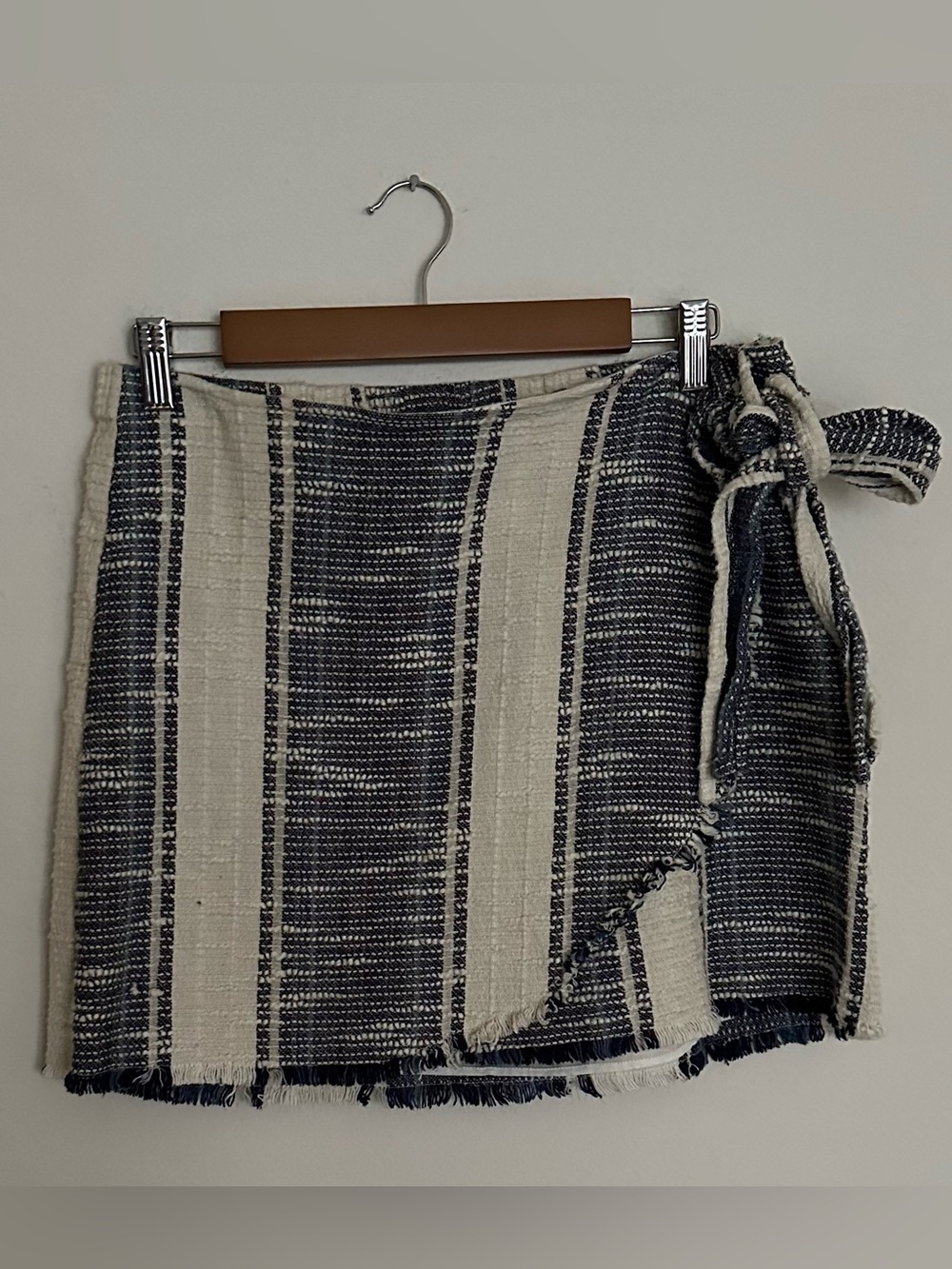 Sadie & Sage Faux Wrap Skirt Navy and Cream Striped Boho Style 100% Cotton